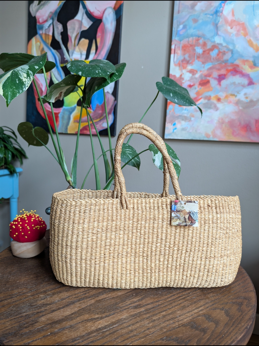 NWT Bolga - Woven Elephant Grass Tote Basket